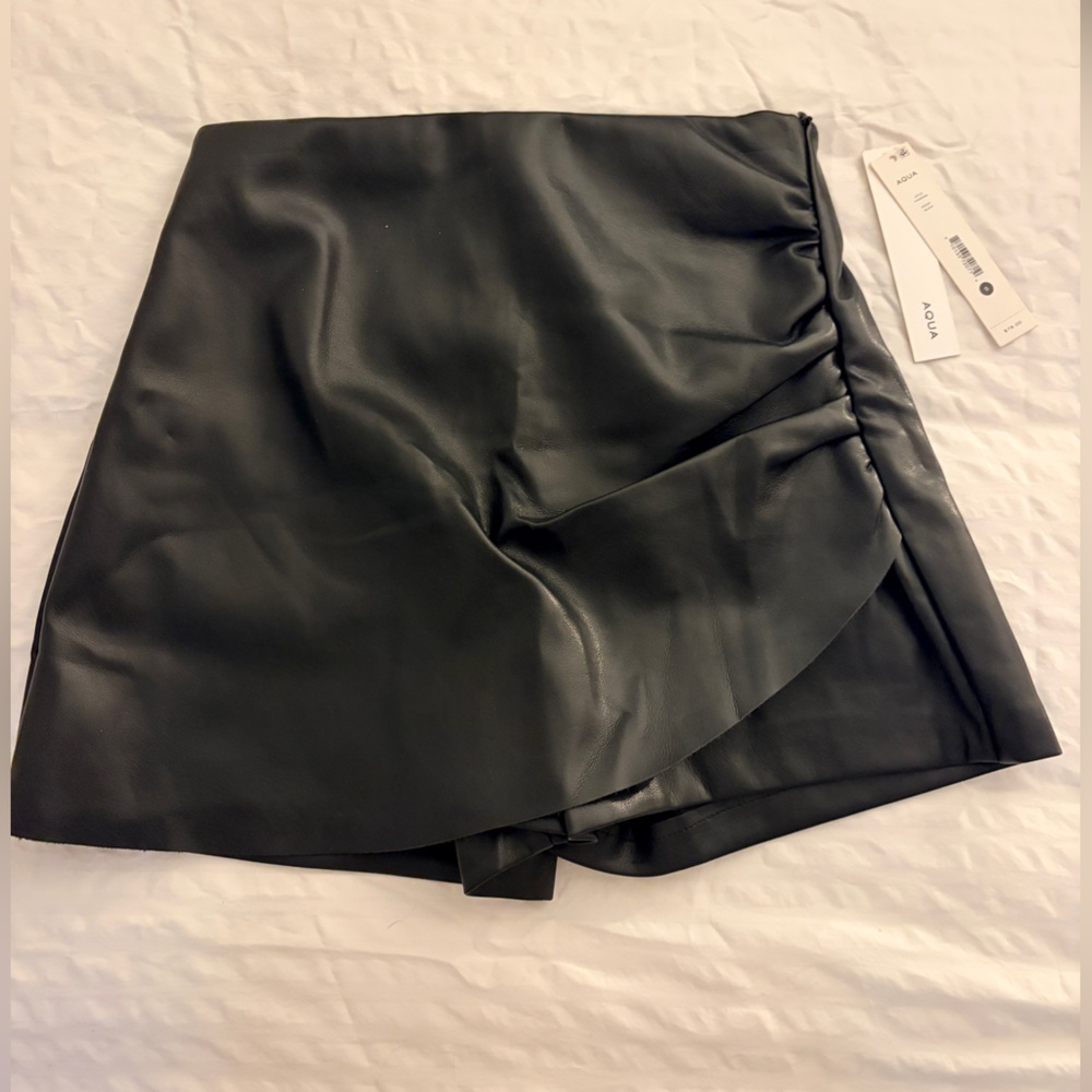 Aqua Faux Leather Wrap Mini Skort